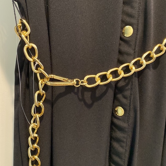 Black jersey knit Michael Kors shirt dress with gold belt and buttons. - Picture 3 of 3